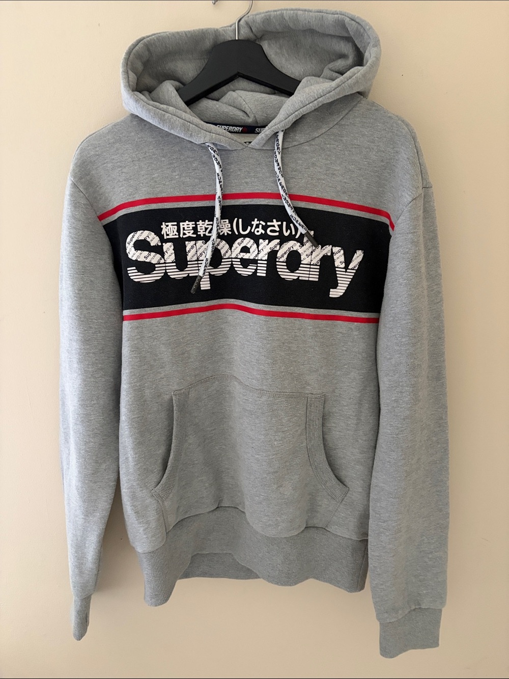 Unisex Superdry Grey Hoodie with Black & Red Logo